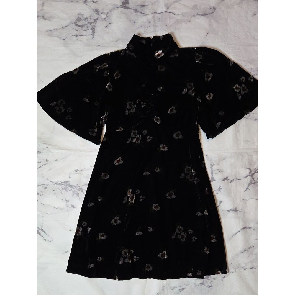 Free People Be My Baby Black Velvet Floral Mini Dress
